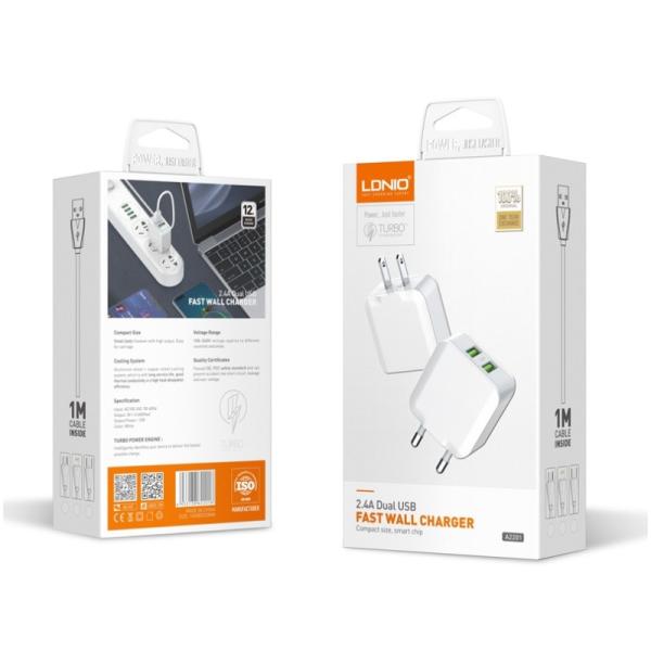 Cargador LDNIO A2201 Micro B Blanco Doble USB Imagen principal del producto