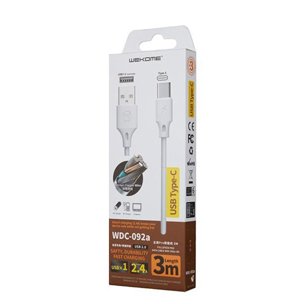 CABLE USB TIPO C MODELO WDC-092A 3M WEKOME BLANCO