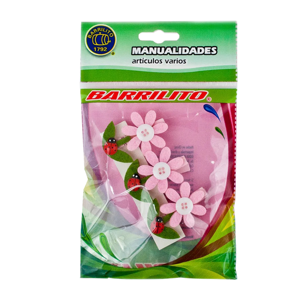 Barrilito Clip De Madera Fieltro Flores Wclp1 3 Piezas