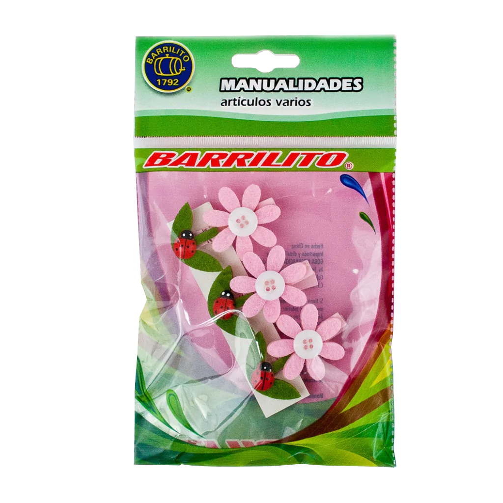 Barrilito Clip De Madera Fieltro Flores Wclp1 3 Piezas
