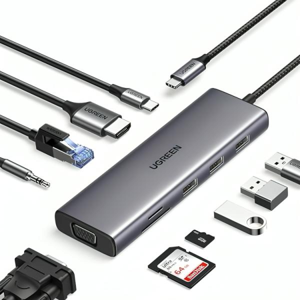 Hub Ugreen CM498 USB-C 10 en 1 HDMI VGA RJ45 PD100W