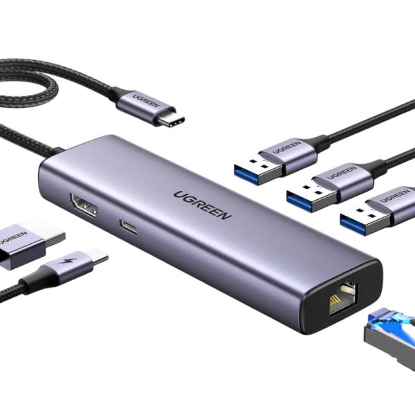 Hub Ugreen CM512 6 en 1 USB-C HDMI 4K PD100W