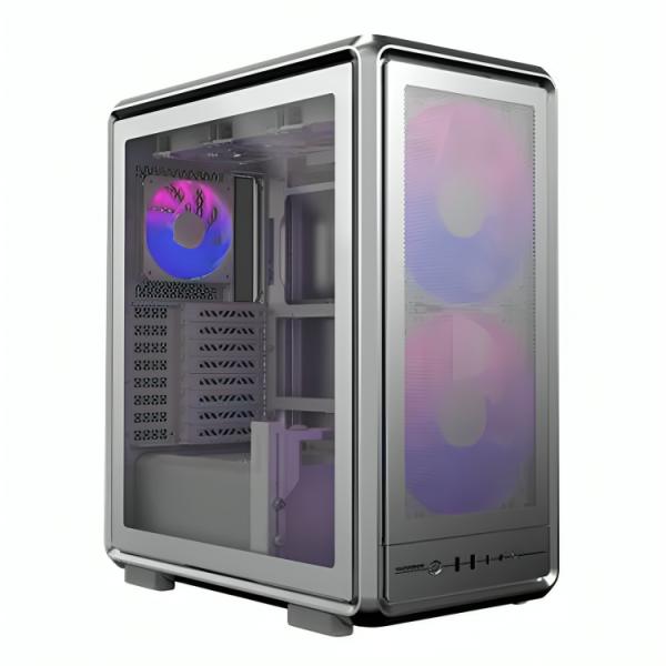 Case Cooler Master Masterframe 500 Mesh Silver Argb Mid Tower Ventiladores 3 (2X200 Mm + 1X120 Mm) con Vidrio Templado y Malla Frontal MF500M-SHNN-S01 - Gris