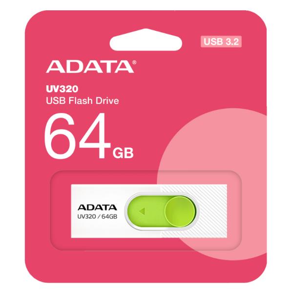 Memoria USB 64GB Adata UV320 USB 3.1 100 Mb/s AUV320-64G-RWHGN - Blanco / Verde