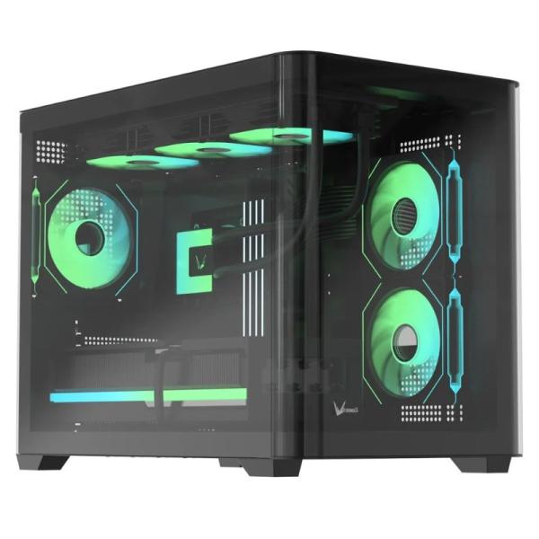 Case Argb Formula V Line Crystal U2M Floe Black Mid Tower Ventiladores 3 de 120 Mm con Vidrio Lateral y Frontal 4711401663843 - Negro