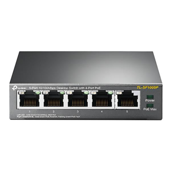 Switch TP Link Tl-sf1005p(un) 5 Puertos RJ45 + Poe 10/100 Mbps No Gestionable - Negro