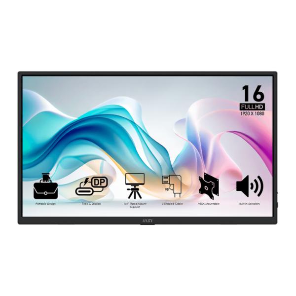 Monitor Msi PRO MP165 E6 15.6" Plano 1920 X 1080 60HZ IPS 9S6-3PE50M-004 - Negro
