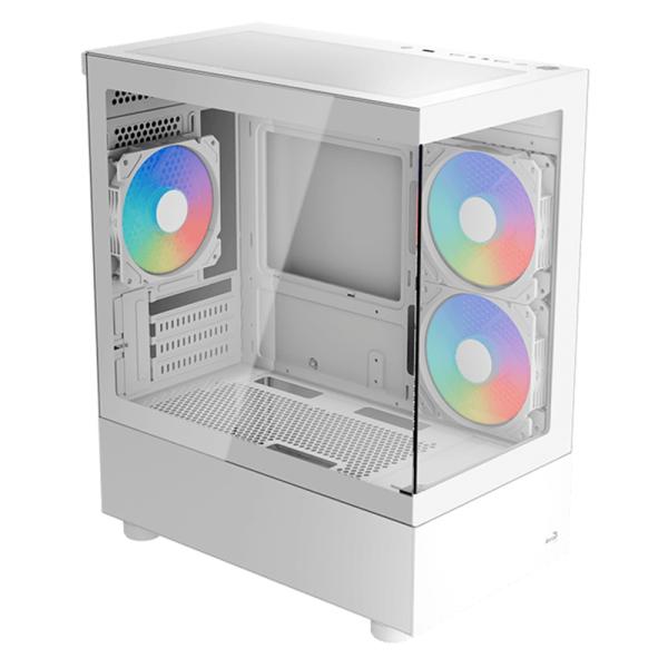 Case RGB Aerocool Viewport MINI-G-WT-V2 Mini Tower Ventiladores 3 de 120MM con Vidrio Frontal, Lateral y Malla Accm-es09133.21 - Blanco
