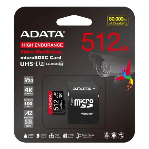 Memoria Micro SD Adata 512GB Alta Durabilidad Vigilancia 4K