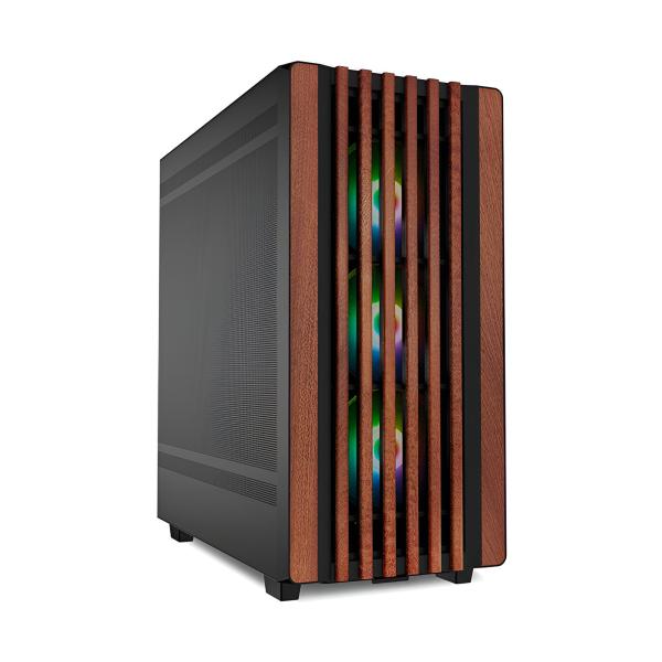 Case Gaming RGB Sharkoon Rebel C70M Mid Tower Ventiladores 4 de 120MM con Vidrio Lateral y Acabado en Madera Frontal 4044951040179 - Negro
