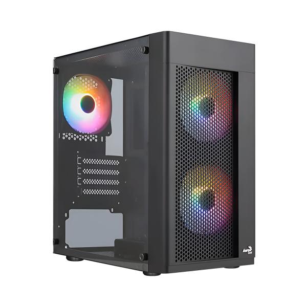 Case Gaming RGB Aerocool Hexform G-BK-V2 Mini Tower Ventiladores 3 de 120MM con Vidrio Lateral y Malla Frontal Accs-pv39033.11 - Negro