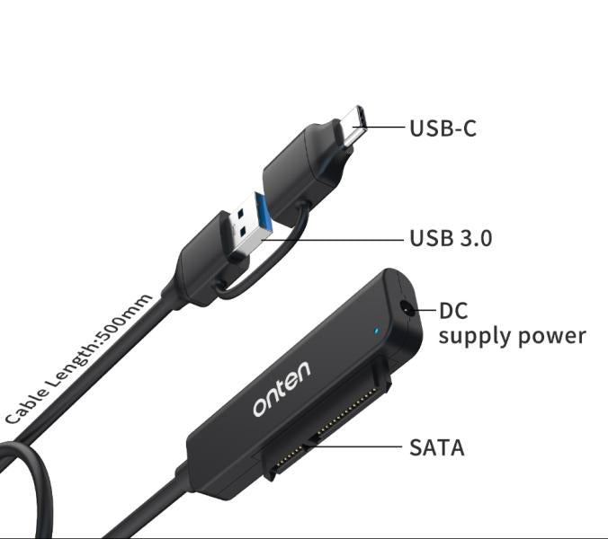 Cable USB Tipo C y USB Tipo a 3.0 a Sata OTN-UCA311 Onten - Azul