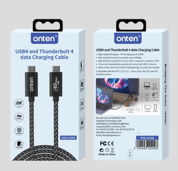 Cable USB-C Onten OTN-CC202 USB4 Thunderbolt 4 100W 8K 1M