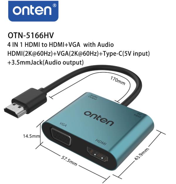 Onten Adaptador Hdmi A Vga Con Audio 3.5mm Ot-5165hv