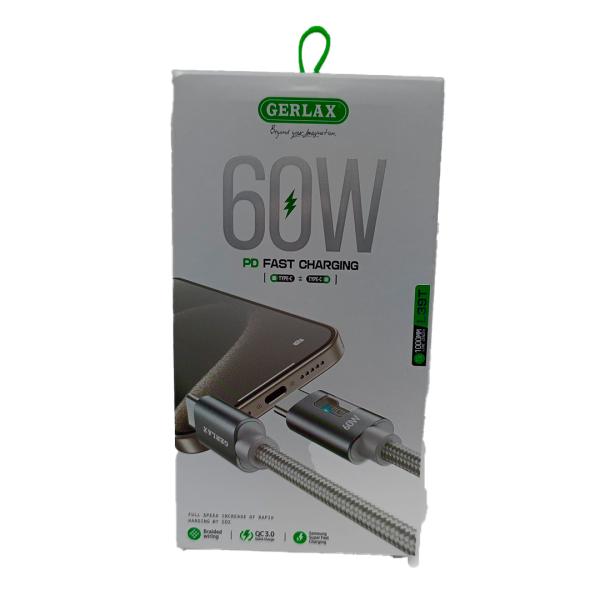 Cable Gerlax L39T USB-C a USB-C Carga Rápida 60W 1M Gris