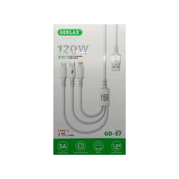 Gerlax Cable Multiplataforma GD-57 1.2m Blanco Carga Rápida