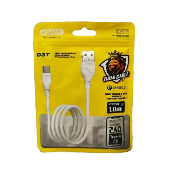 Gerlax Cable USB Tipo C D3T 1M Blanco Carga Rapida