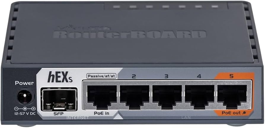 Puertos Gigabit, SFP y PoE del router MikroTik hEX S