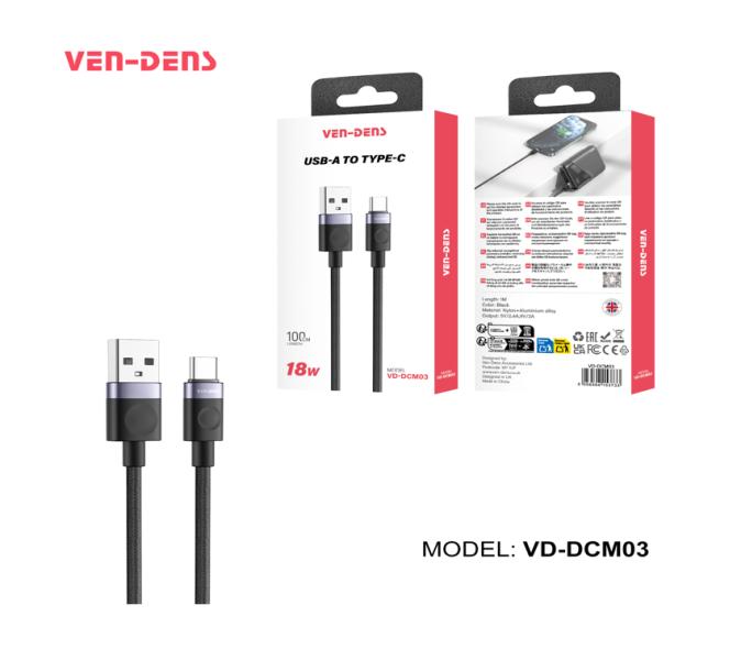 Cable Ven-Dens USB Tipo C VD-DCM03 1M Negro Carga Rápida Imagen principal del producto