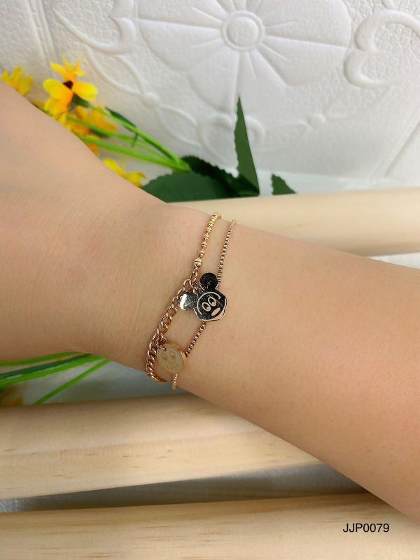 Poderosa Pulsera Doble Oro Rosa Mickey SL-095M Encanto Icónico