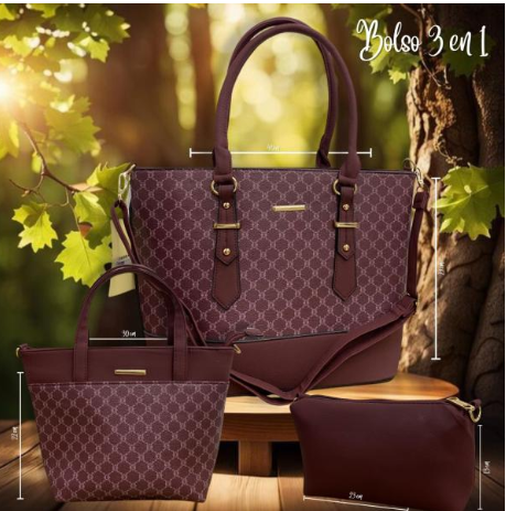 Bolso 3 en 1 Dama 2886 Vino Imagen principal del producto