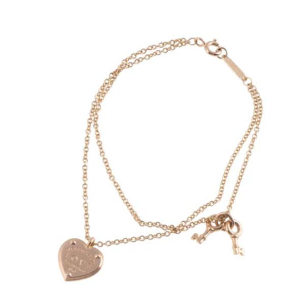 Pulsera Poderosa Doble Corazon y Llave Oro Rosa