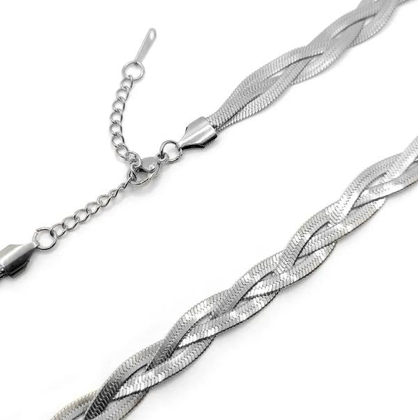 Collar Acero Plateado Trenza