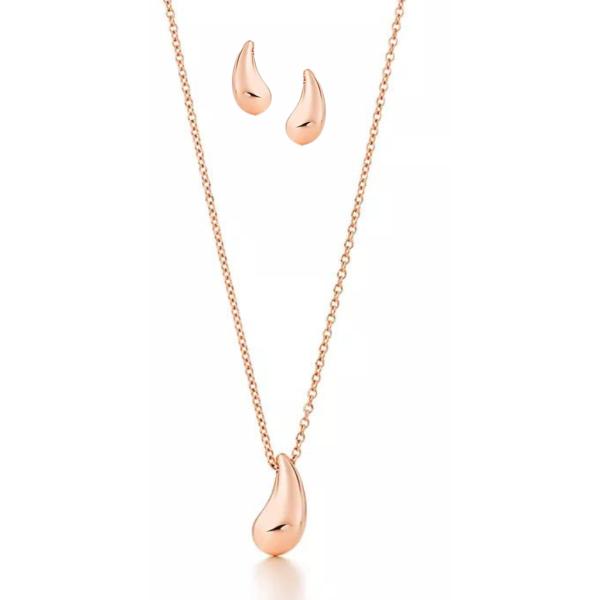 Set Collar + Aretes Tiffanny & Co Diseño Gotita - Oro Rosa