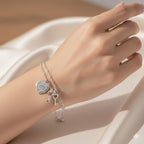 Pulsera Tiffany & Co Diseño Doble Corazon y Llave - Plateado