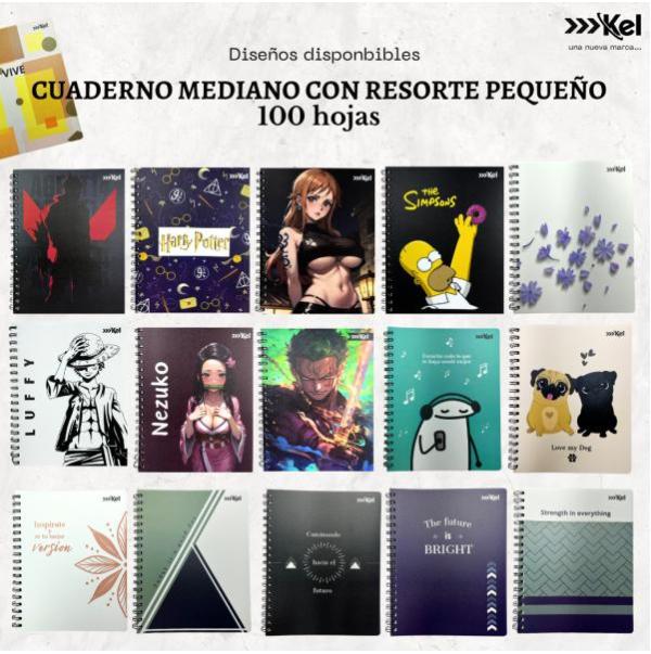 Cuaderno resorte mediano varios estilos 100 hojas Imagen secundaria del producto