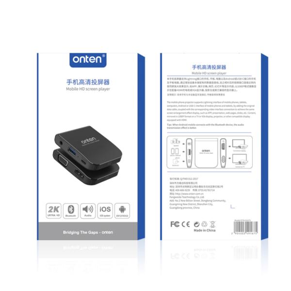 Adaptador Reproductor de Pantalla HD Movil Jack 3.5mm+1 USB 3.0+hdmi Hembra+vga Hembra OTN-9167S