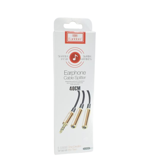 Cable 3.5mm Macho a 2 3.5mm Hembra ET-AUX201 Earldom - Negro/plateado