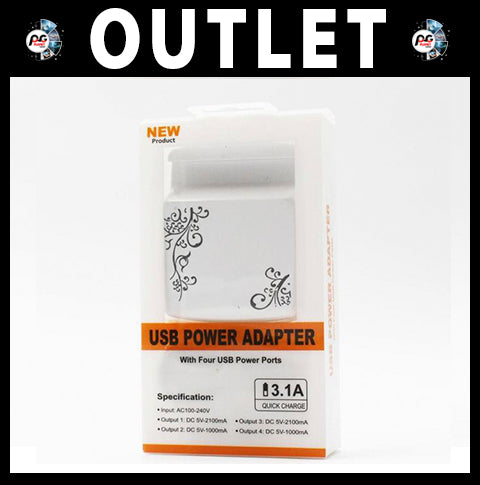 Cargador 4 USB 3.1amp Blanca con Diseño Outlet