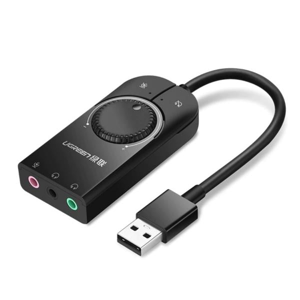 Cable USB Tipo a 2.0 a 3.5mm Audio Micrófono CM129 40964 Ugreen - 15CM Negro