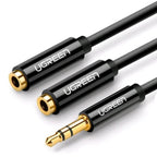 Cable 3.5mm Macho a 2 3.5mm Hembra AV134 20816 Ugreen - 20CM Negro