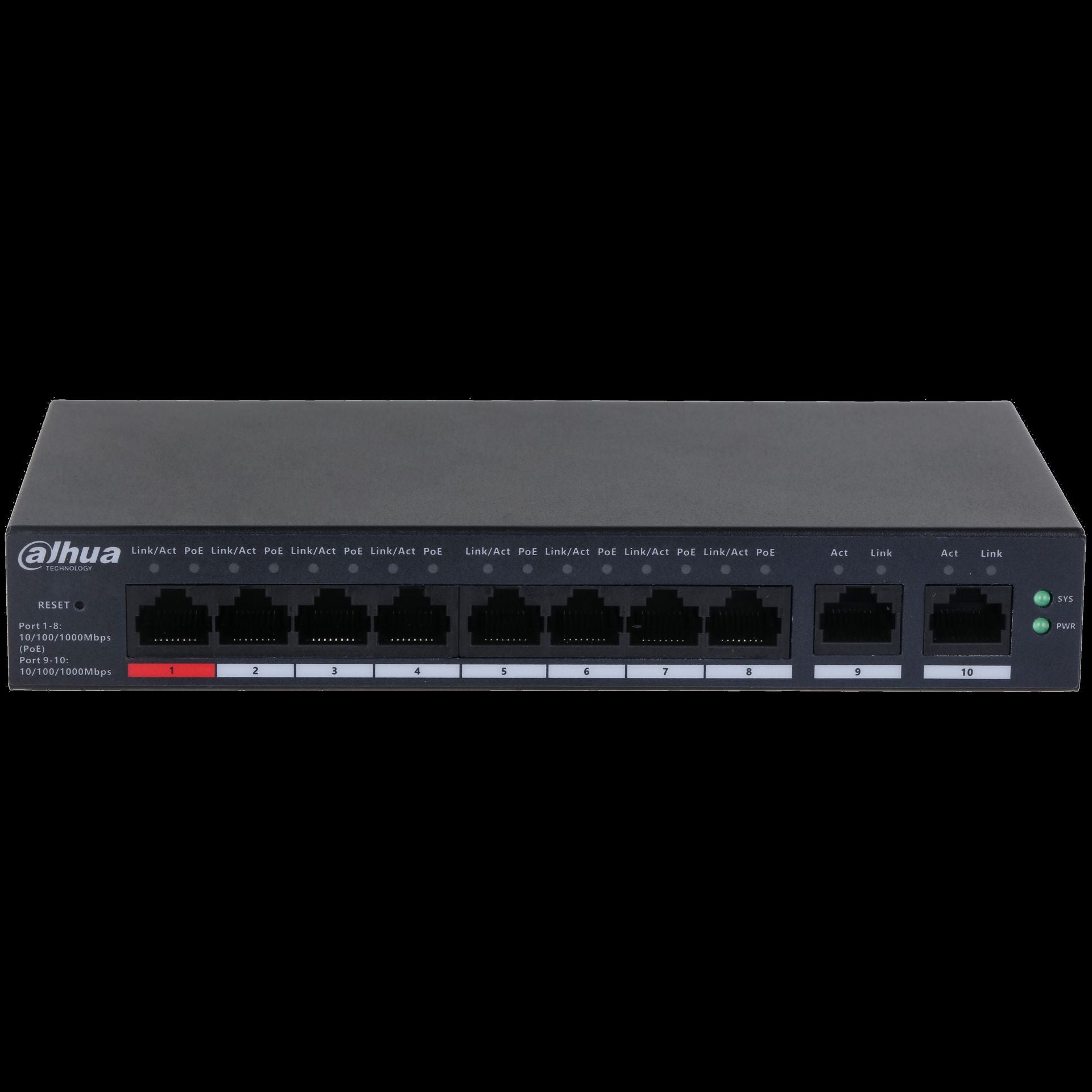 Dahua conmutador gigabit 10 puertos con 8 puertos PoE -DH-CS4010-8GT-110-  1.0.01.20.11244-9002