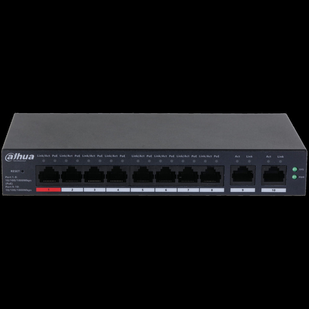 Dahua conmutador gigabit 10 puertos con 8 puertos PoE -DH-CS4010-8GT-110-  1.0.01.20.11244-9002