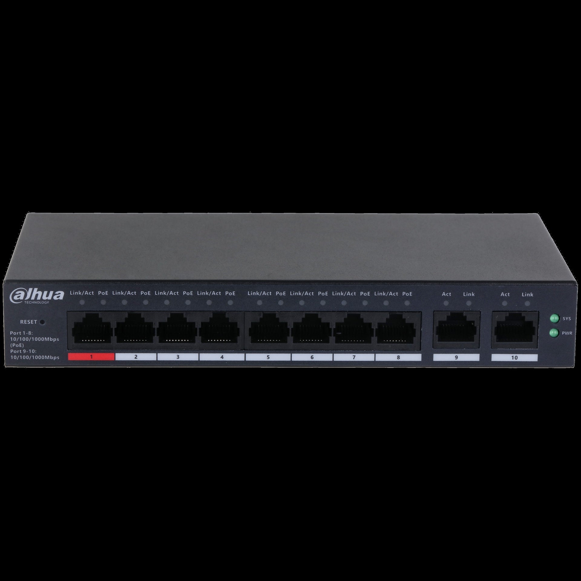 Dahua conmutador gigabit 10 puertos con 8 puertos PoE -DH-CS4010-8GT-110-  1.0.01.20.11244-9002