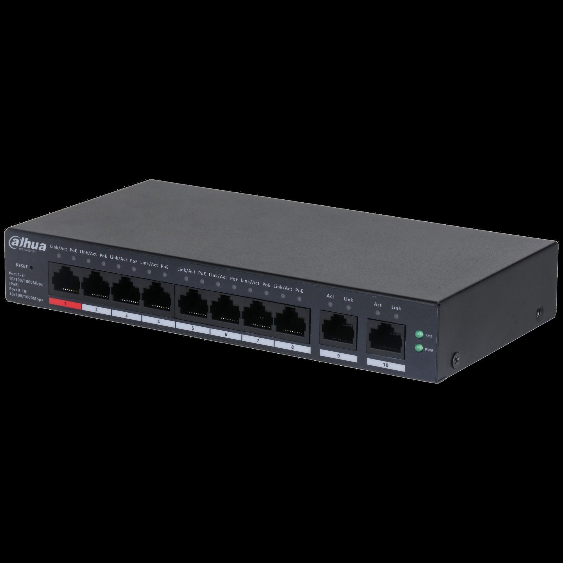 Dahua conmutador gigabit 10 puertos con 8 puertos PoE -DH-CS4010-8GT-110-  1.0.01.20.11244-9002