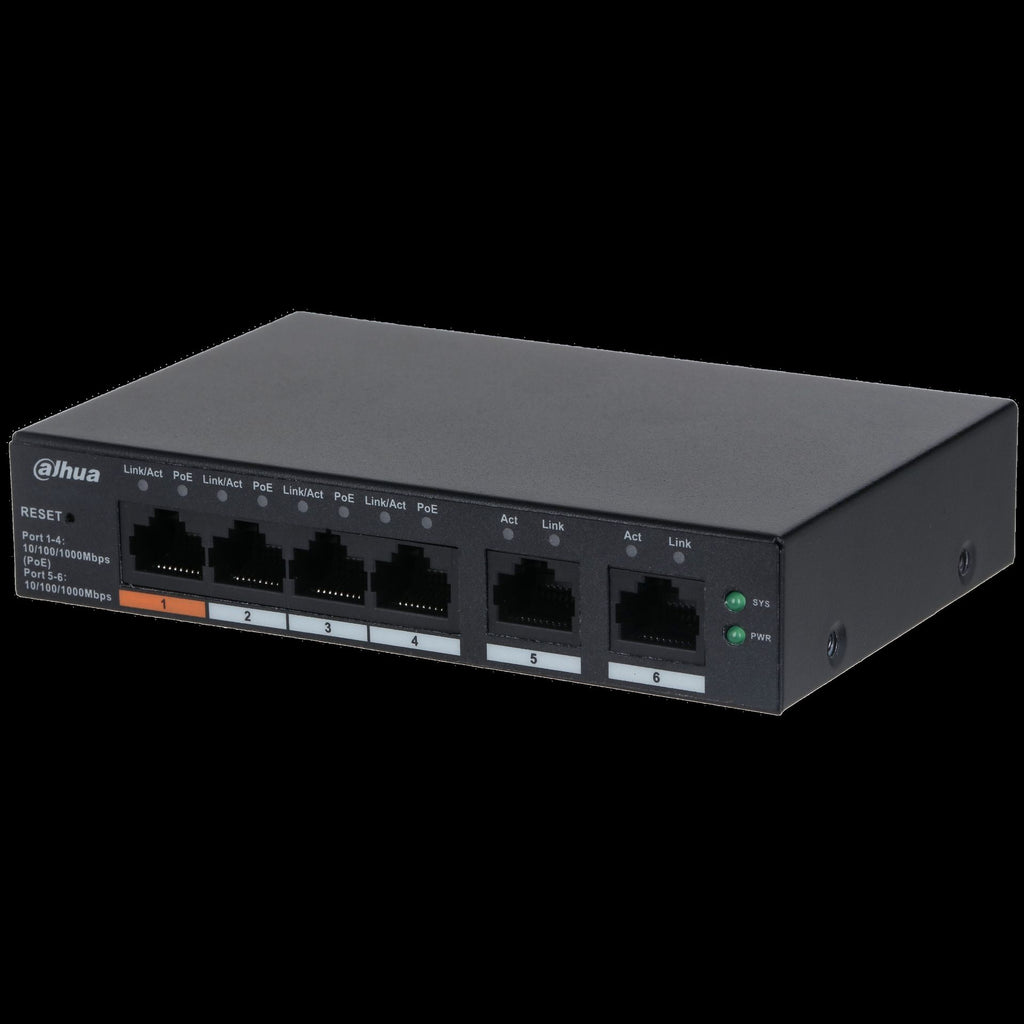 Dahua conmutador gigabit 6 puertos con 4 Puertos PoE -DH-CS4006-4GT-60-  1.0.01.20.11243-9002