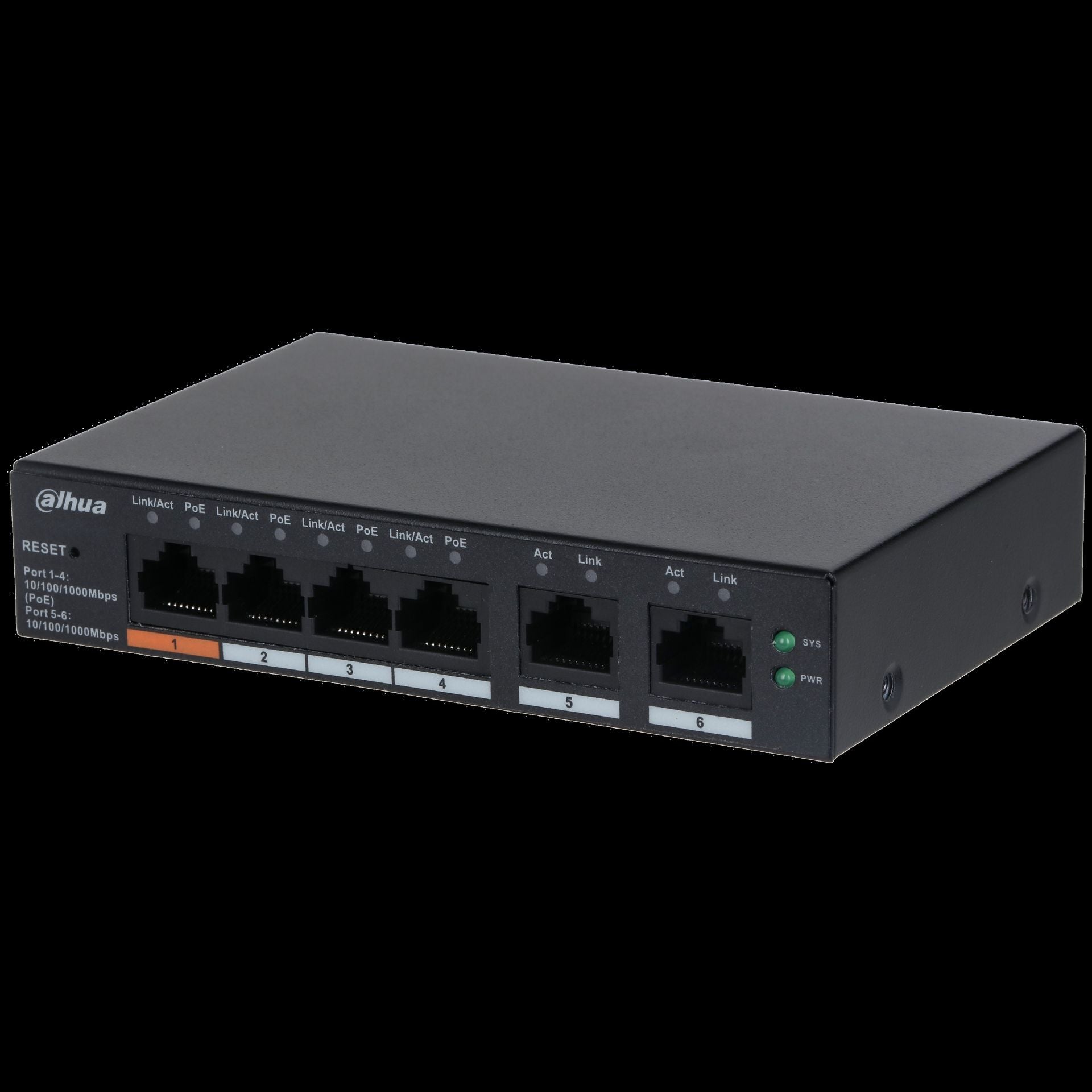 Dahua conmutador gigabit 6 puertos con 4 Puertos PoE -DH-CS4006-4GT-60-  1.0.01.20.11243-9002