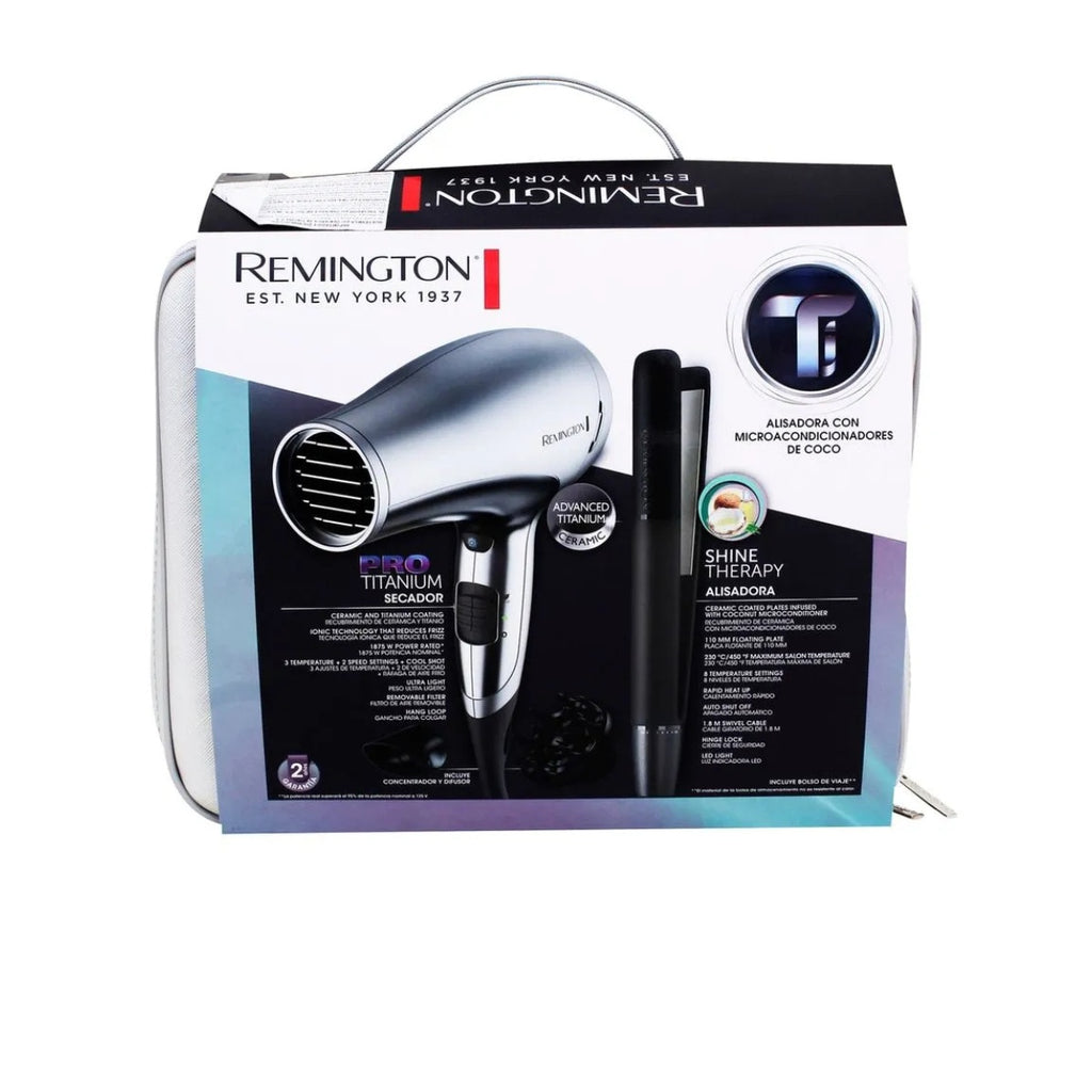 Remington combo secador + plancha de cabello  titaniun - S4A500-D3019-F
