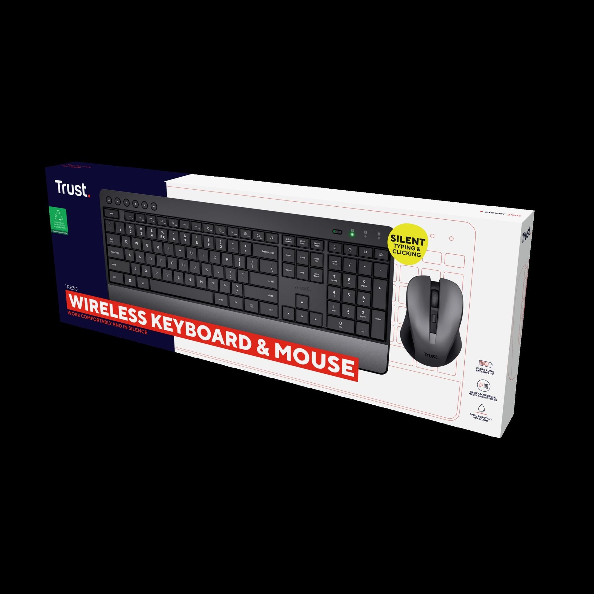 Trust Teclado y Mouse Inalambrico Eco en Español Teclas y Botones Silenciosos - 24531