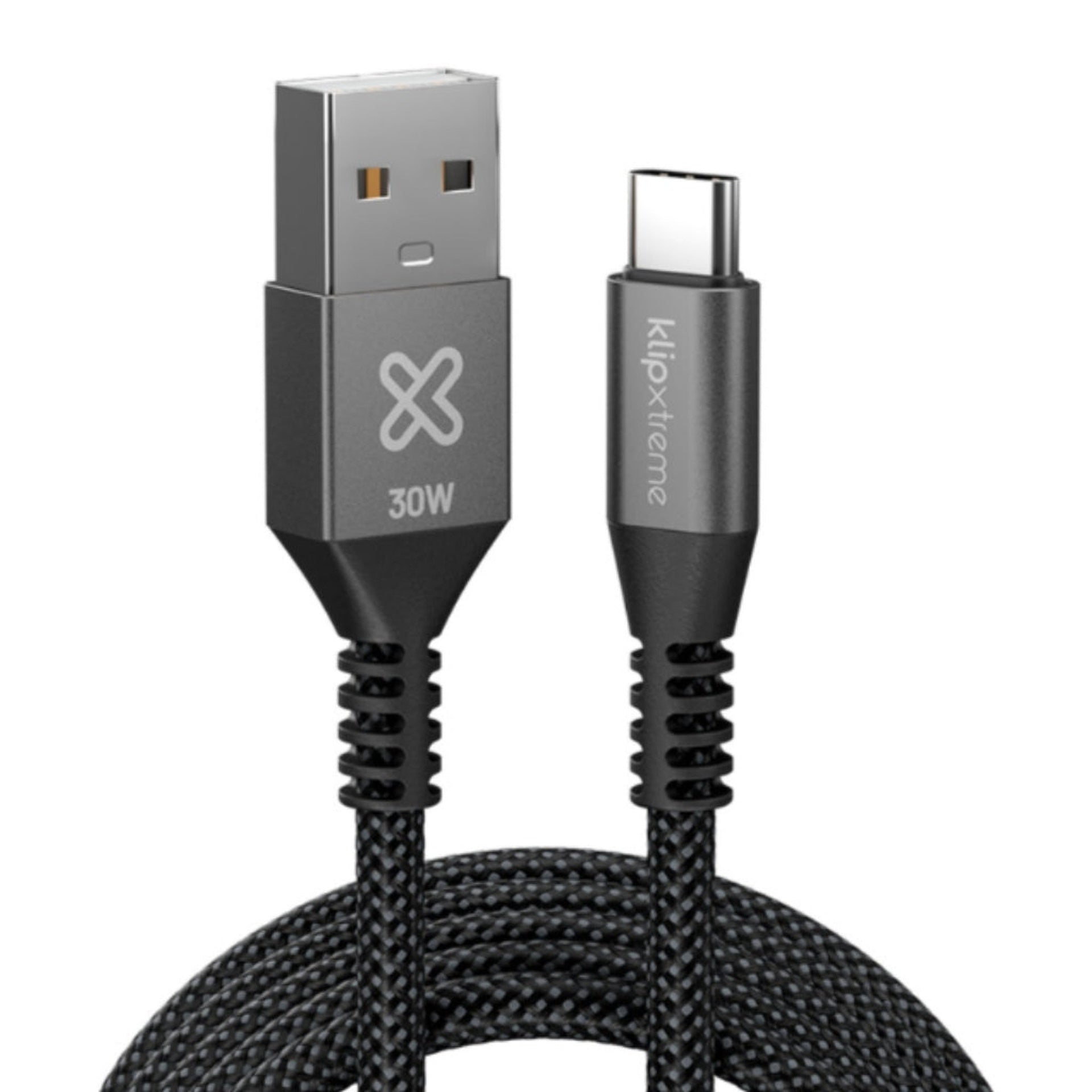 Klip Xtreme Cable USB-C a USB-A Trenzado 3m 30W Negro Imagen principal del producto