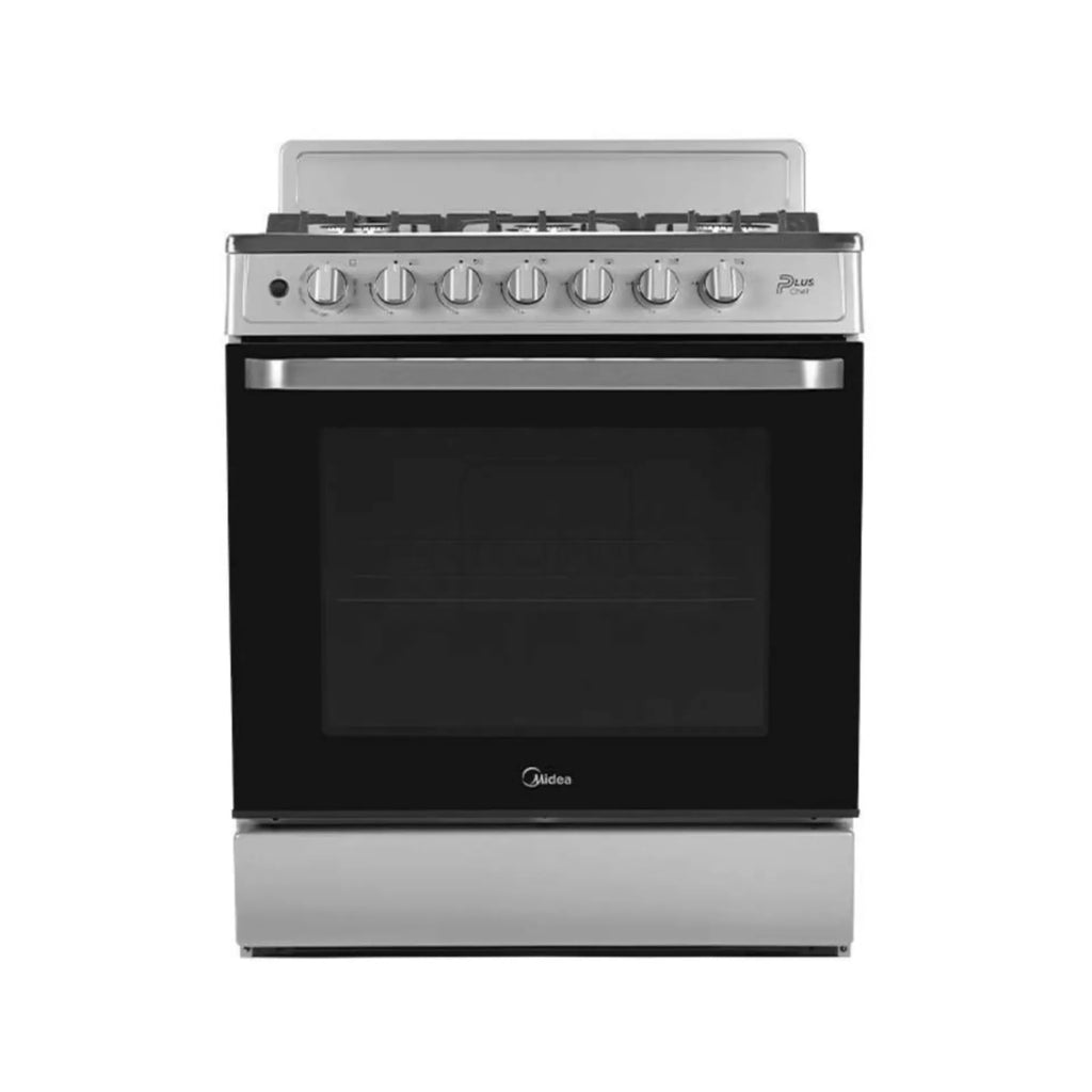 Midea cocina a gas 30 pulgadas silver 6 quemadores capelo hierro fundido MGS30FS1BEABG