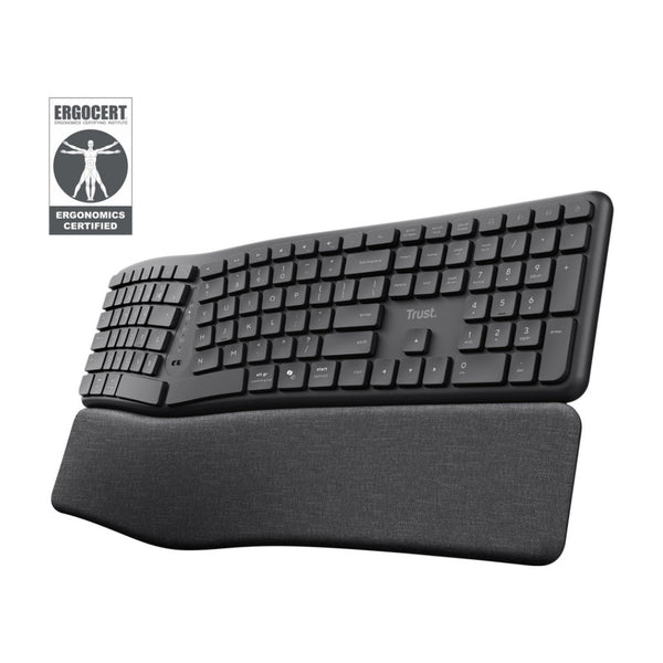 Trust keyra teclado inalambrico multidispositivo ergonomico US - 25459
