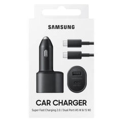 CARGADOR DE CARRO COMPLETO TIPO C A TIPO C 45W SAMSUNG R.E "M" NEGRO