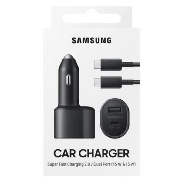 CARGADOR DE CARRO COMPLETO TIPO C A TIPO C 45W SAMSUNG AAA NEGRO