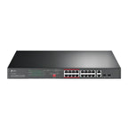 Switch TP Link Tl-sl1218mp(un) 16 Puertos Poe+ 10/100mbps 2 Puertos Gigabit RJ45 2 Combo Gigabit Sfp 10/100/1000 Mbps - Negro