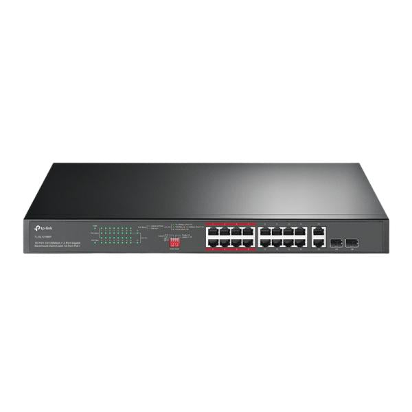 Switch TP Link Tl-sl1218mp(un) 16 Puertos Poe+ 10/100mbps 2 Puertos Gigabit RJ45 2 Combo Gigabit Sfp 10/100/1000 Mbps - Negro